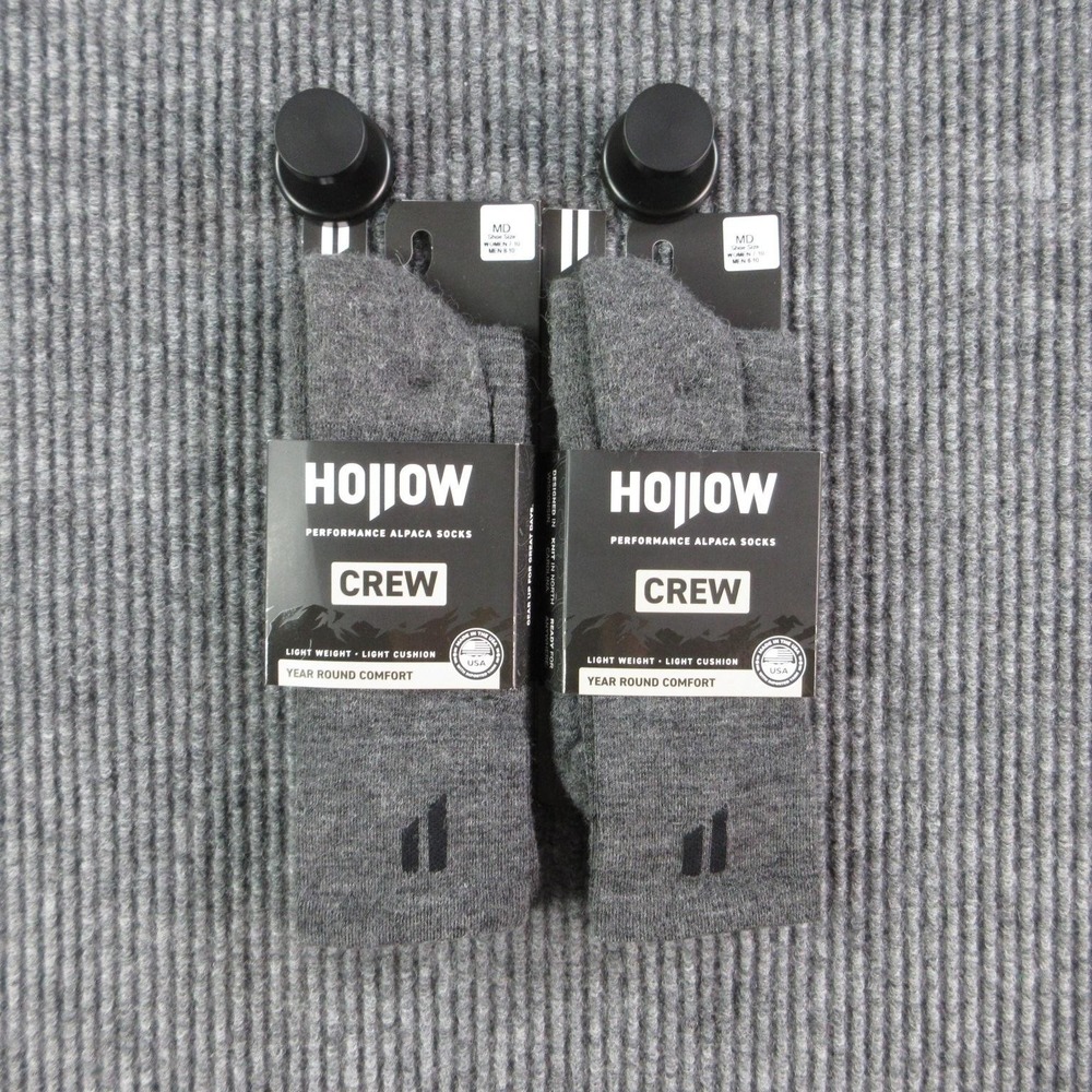 Hollow Socks Mens M 8-10 Gray Alpaca Nylon Spandex Crew Moisture Wicking NWT